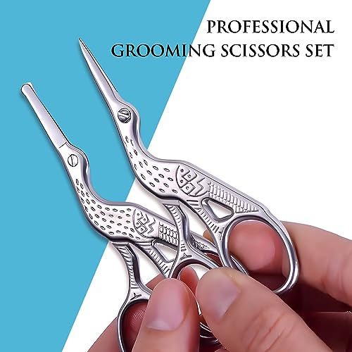 2-Pack Curved & Rounded Stork Scissors, Stainless Steel Professional Beauty Grooming Scissors for Eyebrows, Facial Hair, Dry Skin, Nose Hair.
