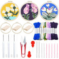 Woohome Punch Needle Kit Included Plastic Hoops, Punch Needle Cloth, Color Yarn and Punch Needle Tools for Adults, Beginners (White and Purple Flowers) - color: Color 18
