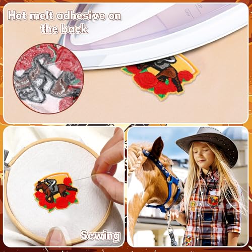 AUGSUN 36Pcs Kentucky Derby Iron on Patches Race Horse Sew on Appliques - style: Derby