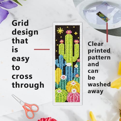 INFUNLY 6pcs Dark Cactus Cross Stitch Bookmark Kit for Beginners DIY Cactus Grove Embroidery Bookmark Kits Night Plants Needlepoint Kit with Instruction Easy Cross Stitch Set for Book Lovers Readers - style: Cactus Jungle