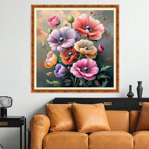 Funchey Counted Cross Stitch Kits for Adults Needlepoint Kits Unprinted Cross Stitching Embroidery Kit 11CT Cross Stitch Supplies-Magic Poppy Flower 18x18 inch - color: Artcolor14