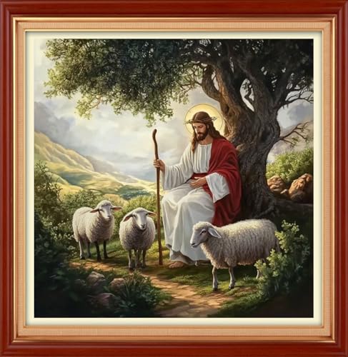 Foxhool Stamped Cross Stitch Kits,11CT Printed Cross Stitch Pattern Full Embroidery Kits for Beginner Needlepoint Kits&Jesus Shepherd 18x18 inch - color: ColorSet08