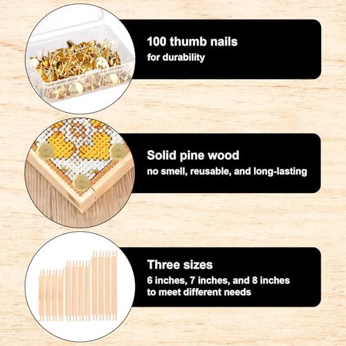 12pcs Needlepoint Stretcher Bars for Needlework, Mini Wooden Canvas Stretcher Bars Frame with Thumb Tacks for Embroidery Cross Sewing Crafts Painting Art Supplies Accessories
