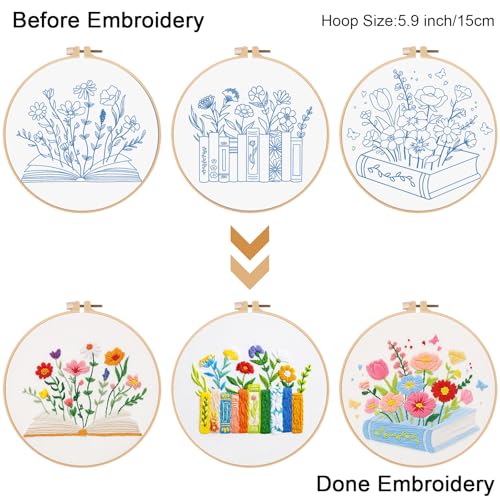 Louise Maelys 3 Pack Floral Book Embroidery Kit for Beginners DIY Craft - color: Book Flower