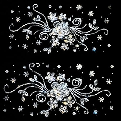 Floral Rhinestone Iron-On Patches, White, 3Pcs/1Sheet