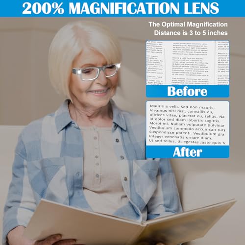 200% Magnifying Glasses with Light, USB Rechargeable LED Reading Glasses - color: Black-1