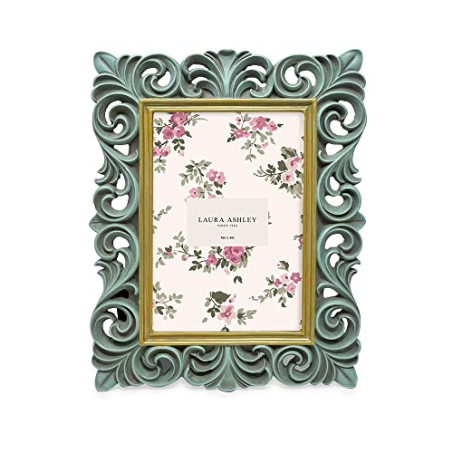 Laura Ashley 4x6 Light Blue w/Gold Resin Scroll Design Picture Frame - color: Light Blue with Gold, size: 4x6