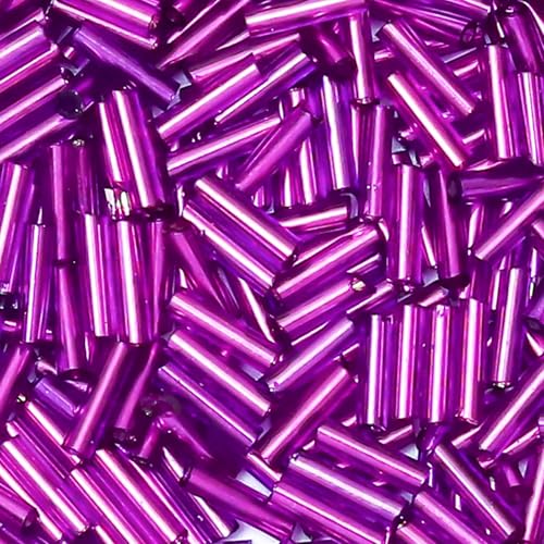 4200pcs Glass Bugle Beads, Mini Long Tube Seed Beads Bulk, Tiny Small Loose Spacer Embroidery Beaded for Bracelets Jewelry Making Sewing, Crafts, Christmas Ornaments, 2×6mm, Pink Purple - color: Deep Pink