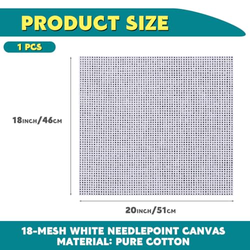 Knitgrip 1 Pack 20 x 18 Inches Needlepoint Canvas 18 Mesh Blank White Canvas Pure Cotton Needlepoint Mesh Twist Interlock for Embroidery DIY Knit Crochet Projects Make Dividers - size: 20 x 18 Inches