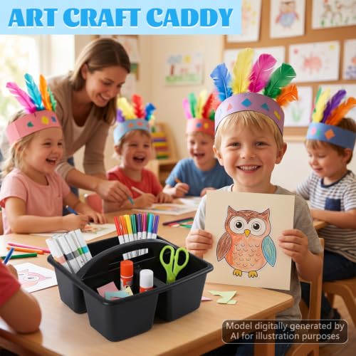 6 Pack Plastic Classroom Organizer Caddy with Handle, Black - color: Black