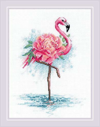 RIOLIS - Blooming Flamingo 2117, Animals Cross Stitch Kits 7" x9½, Cross Stitch Kits for Beginners & Advanced, Crossstitching Kit Adult, Embroidery Counted Stitching Kit - style: Blooming Flamingo 2117