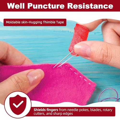 3 Rolls Thimble Tape for Hand Sewing, Breathable Cotton Finger Protector Tape, Adjustable Self-Adhesive Nail Guard for Quilting, Embroidery & Knitting Crafts Paperwork Carving (Red, Yellow, Purple)
