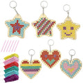 VKPI Wooden Cross Stitch Kits for Kids, Make Your Own 6 Cross Stitching Keyrings, Wood Sewing Kit, Arts & Crafts Stars, Hearts Ornaments, Plastic Needle Embroidery Kit for Beginners, Girls, 6-13 - color: Star & Heart