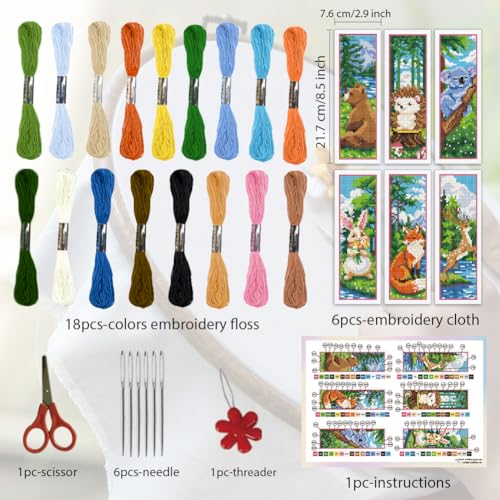 ORIGACH 6 Set Forest Animals Cross Stitch Bookmark Kit for Beginner - style: Forest Animals
