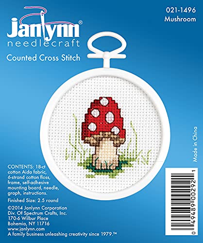 Tobin Janlynn Mini Cross Stitch Kit 2.5" Round-Mushroom (18 Count) (21-1496)
