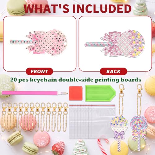 Tondiamo 20 Pcs Christmas Macaron Candy Diamond Painting Keychain Kits 5d DIY Diamond Art Pendants Double Sided Hanging Key Chains for Christmas Party Decoration DIY - style: Macaron Candies