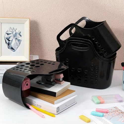 Nuogo 20 Pack Plastic Baskets with Handles Portable Caddy, Black - color: Black