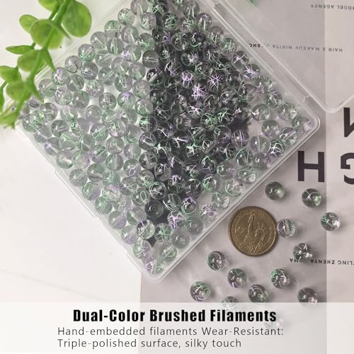 10mm Hand-Drawn Glass Beads Bulk 160pcs Green Purple Round - color: Green&Purple 10mm