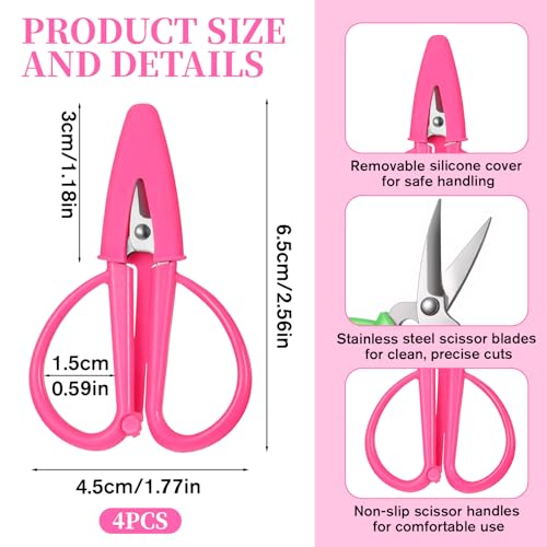 4Pcs Mini Scissors, Pointed Multi-Functional with Silicone Cap, Small Detail Scissor for Needlepoint Sewing Embroidery Travel DIY Paper Cutting & Precision Crafts (4 Colors)