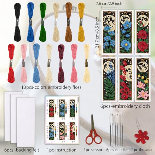 ORIGACH 6 Pack Gothic Flowers & Moon Cross Stitch Kit - style: Gothic Style Flowers & Full Moon