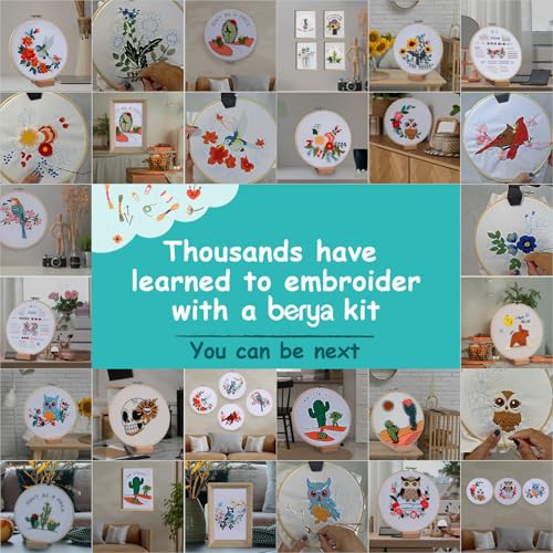 BERYA Owl Embroidery Kit, Embroidery Kit for Adult, Owl Pattern Practice Kit, Including Video Step by Step Instructions, Embroidery Hoop, Cloth, Needles and Thread for DIY Craft Lover (BEO011) - color: owl blue