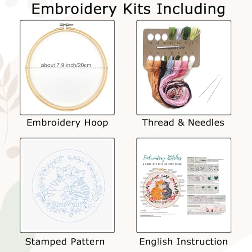Nuberlic Cat Embroidery Kit for Beginners Adults - color: CAT
