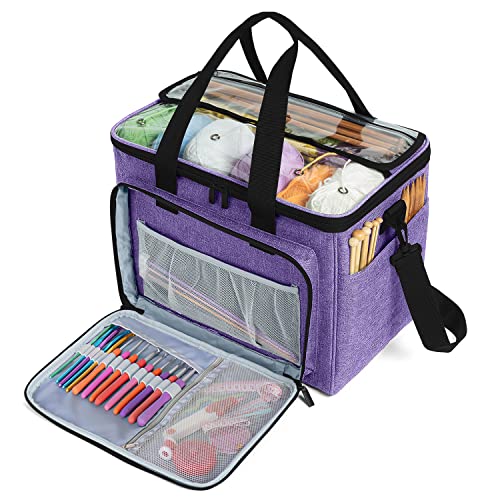 Teamoy Knitting Bag, Yarn Storage Organizer Crochet Bag Tote, Purple - color: Purple