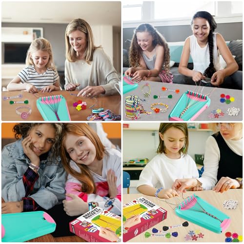 Maynacs Friendship Bracelet Making Kit for Girls 8-12, 28 Pre-Cut Threads - color: LightBlue/Pink