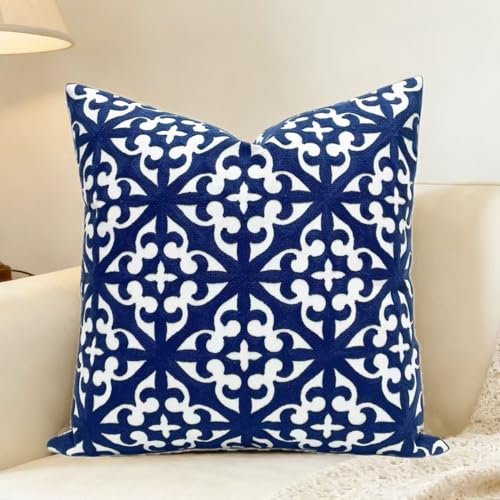 Slow Cow Embroidered Throw Pillow Cover 18 x 18 Inch Navy Blue - color: Navy White, size: 18" x 18" (Pack of 1)
