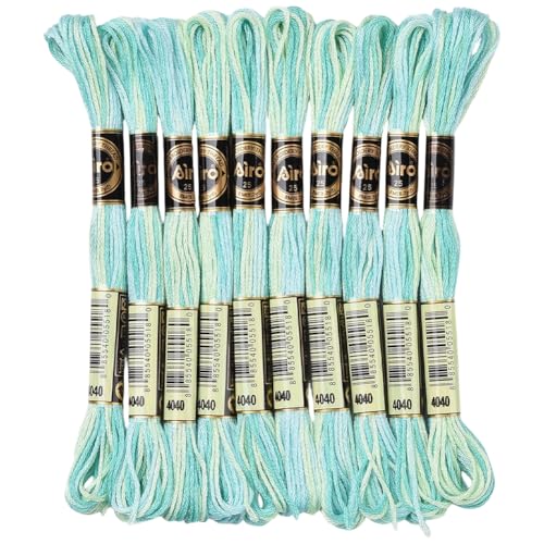 10 Skeins 87.5 Yards 6 Ply Variegated Embroidery Thread Gradient Friendship Bracelet String Soft Segment Dyed Cross Stitch Floss Yarn Bulk for Sewing Making Jewelry Needlecraft Knitting DIY - color: Turquoise