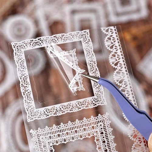 Lace Stickers for Scrapbooking, 30 Sheets Scrapbook Stickers Book for Wedding Invitations, Bridal Scrapbook Supplies, Transparent PET Stickers for Junk Journaling, Vintage Elegant Lace Themed - color: Elegant Lace