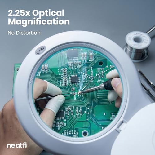 Neatfi Elite XL HD Super LED Magnifying Lamp – 7” Glass Lens, 5-Diopter, 6500K Daylight | Glare-Free, Adjustable Arm | Reading, Sewing & Crafting (White-3, 7-inch Lens, Non-CCT with Clamp) - color: White-3, size: 7-inch Lens, Non-CCT with Clamp