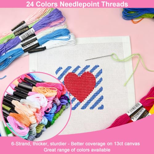HejVulkan Needlepoint Kit for Beginners, All-in-One Needlepoint Starter Set - color: white 13mesh