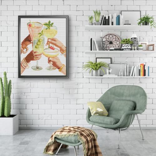 Mid‑Century Retro Cocktail Stamped Cross Stitch Kits for Adults Beginner - color: cocktail Cross Stitch Kits
