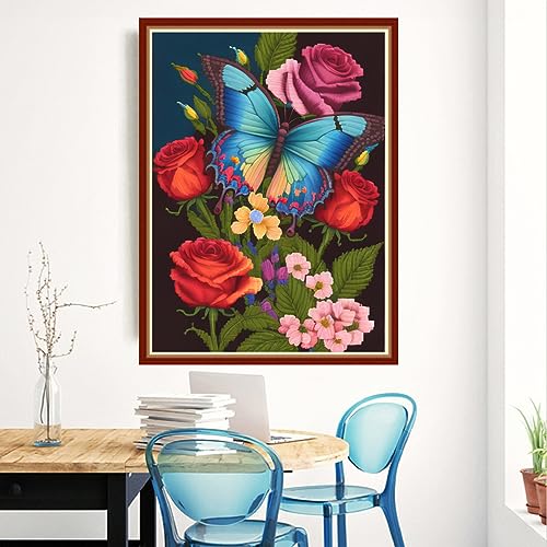 Redxing Stamped Cross Stitch Kits Embroidery kit for Beginners Adults Full Range of Embroidery Patterns Starter Kits DIY Printed Cross Stitch Kits Needlepoint Kits 11CT-Butterflies 15.7x19.7 inch - color: Style 10