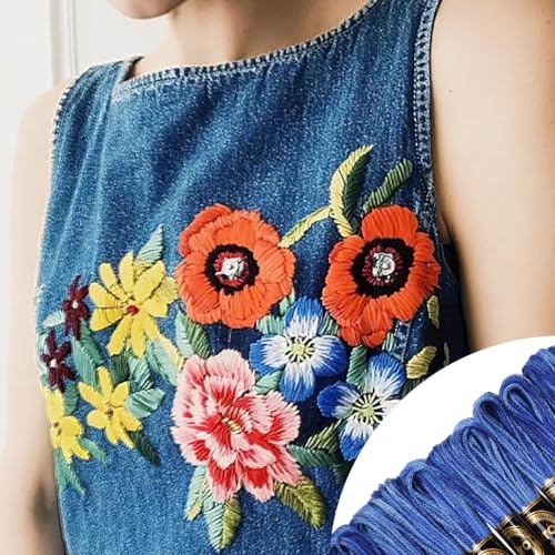 10 Skeins 87.5 Yards 6 Ply Variegated Steel Blue Cross Stitch Floss Segment Embroidery Thread Gradient Friendship Bracelet String Yarn Bulk for Sewing Making Jewelry Needlecraft Knitting - color: Steel Blue