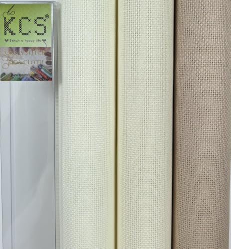 KCS 3 pc of 15" x 18"(38cmx45cm) 16 Count Cross Stitch Cotton Aida Cloth Needlework Rolled Fabric Box,16CT,Antique White +Cream+Khaki - color: Antique White +Cream+khaki, size: 16CT