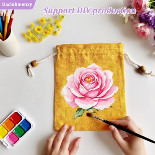 Daclubmenxy 20 PCS Small Burlap Drawstring Bags Pouch, Empty Sachet Bags, Gift Mini Drawstring Bags, Reusable Gift Linen for Wedding Favors Party Jewelry Coffee DIY (Mustard Yellow, 4.5x6 in)