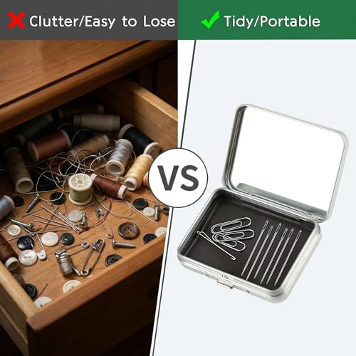 2Pcs Magnetic Needle Holder Case, Built-in Magnet Storage Box for Sewing Craft Knitting Embroidery Organizers, Secures Needles Pins Needlepoint Scissors Under 3.2inch/8.1cm(Silver) - color: Silver