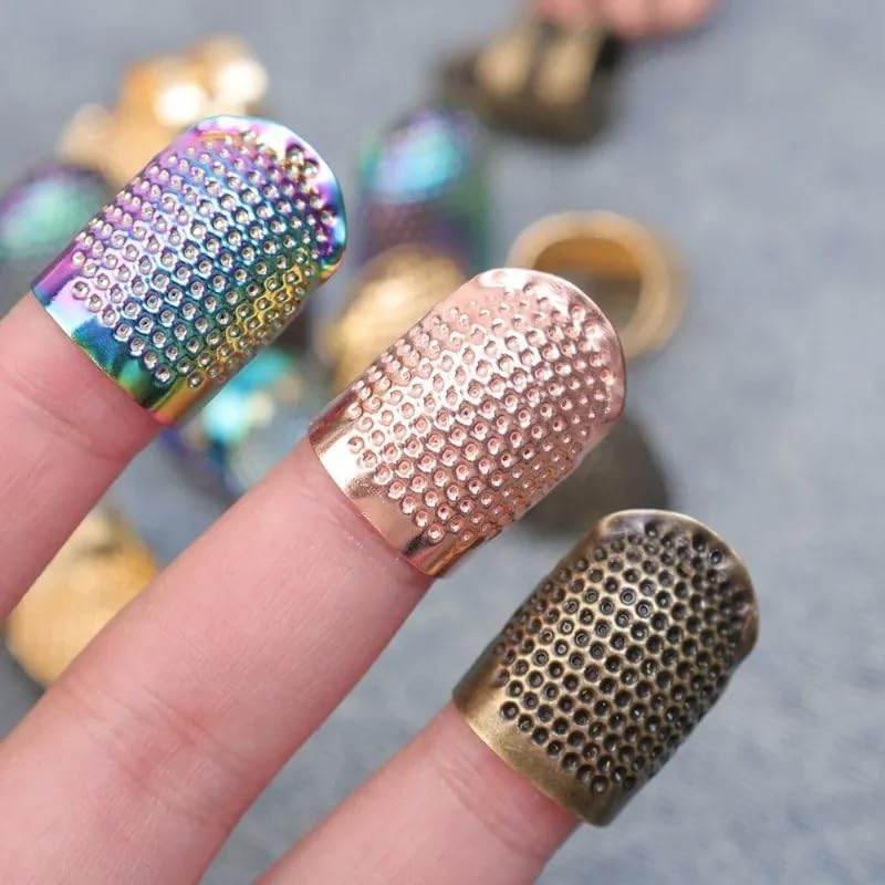 2 Pack Adjustable Metal Sewing Thimbles S+M – Finger Protector for Quilting Embroidery Needlework and DIY Craft Safety Use (2PC-S-M-Gold) - color: 2PC-S-M-Gold