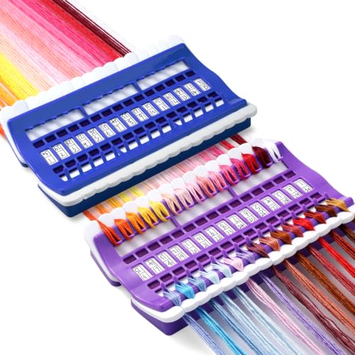 LOKUNN Embroidery Floss Organizer 30 Positions 2 Pcs Thread Organizers - color: Purple+Blue