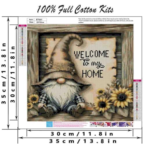 DYAIANGMU Gnome Stamped Cross Stitch Kit for Adults 13.7x13.7 inches - color: red-78