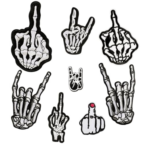 8PCS Skeleton Hand Patches, Punk Gothic Iron On Appliques for DIY Clothing - color: Skeleton Finger