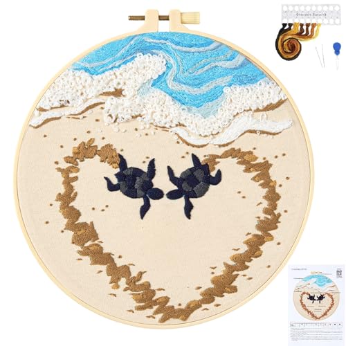 Crafmanoe Beach Embroidery Kits for Beginners Adults, Coastal Stamped Cross Stitch Kits for Beginners Adults, Hand Embroidery Needlepoint Starter Kits, Valentine's Day Gift for Women (Video Tutorial) - color: H667, size: 8Inch