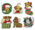 Christmas Puppies Counted Cross Stitch Ornament Kit - Set/6