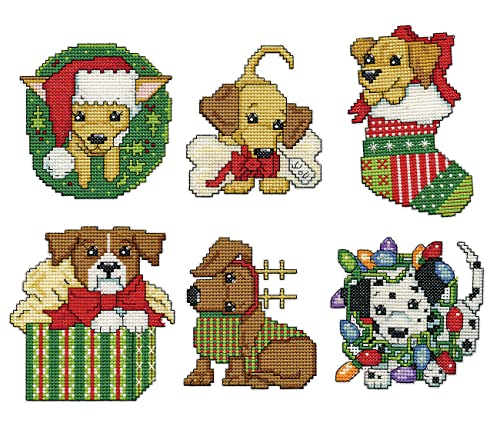 Christmas Puppies Counted Cross Stitch Ornament Kit - Set/6