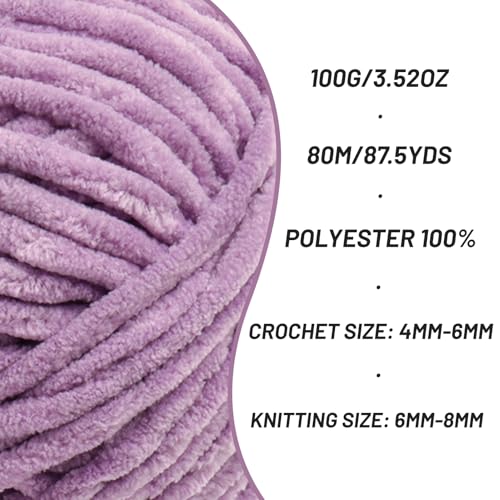 Chenille Yarn for Crocheting Size 5 Bulky Yarn 2 Pack Light Purple - color: 2 Light Purple