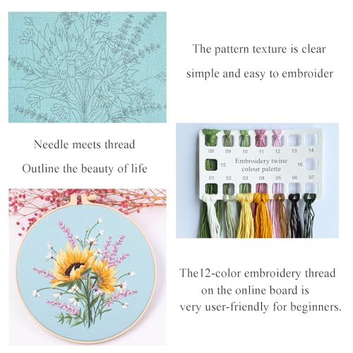 Silentsea Embroidery Kit – Sunny Sunflowers with Delicate Purple and White Floral Accents, Perfect for Beginners and Craft Lovers - color: Sunflower