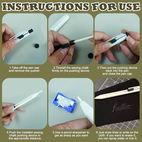 Chalk Pencil Refillable Cartridge Set Sewing Chalk Pen Heat Erasable Fabric Markers for Quilting Sewing Marking Fabric Patterns