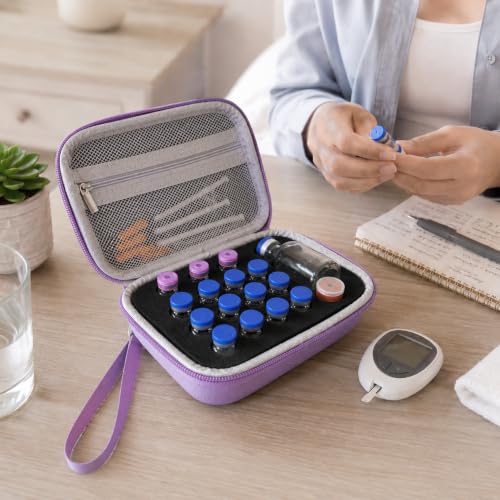 17 Slots Peptide Insulin Vial Hard EVA Travel Case Fits 1ml-30ml Vials - color: Purple